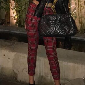 High Waisted Plaid Print Pant
